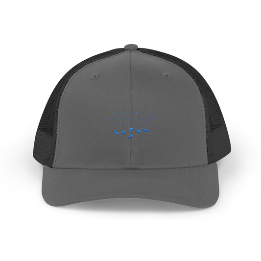 Wave Logo Trucker Cap — Minimalist Blue Embroidered Snapback